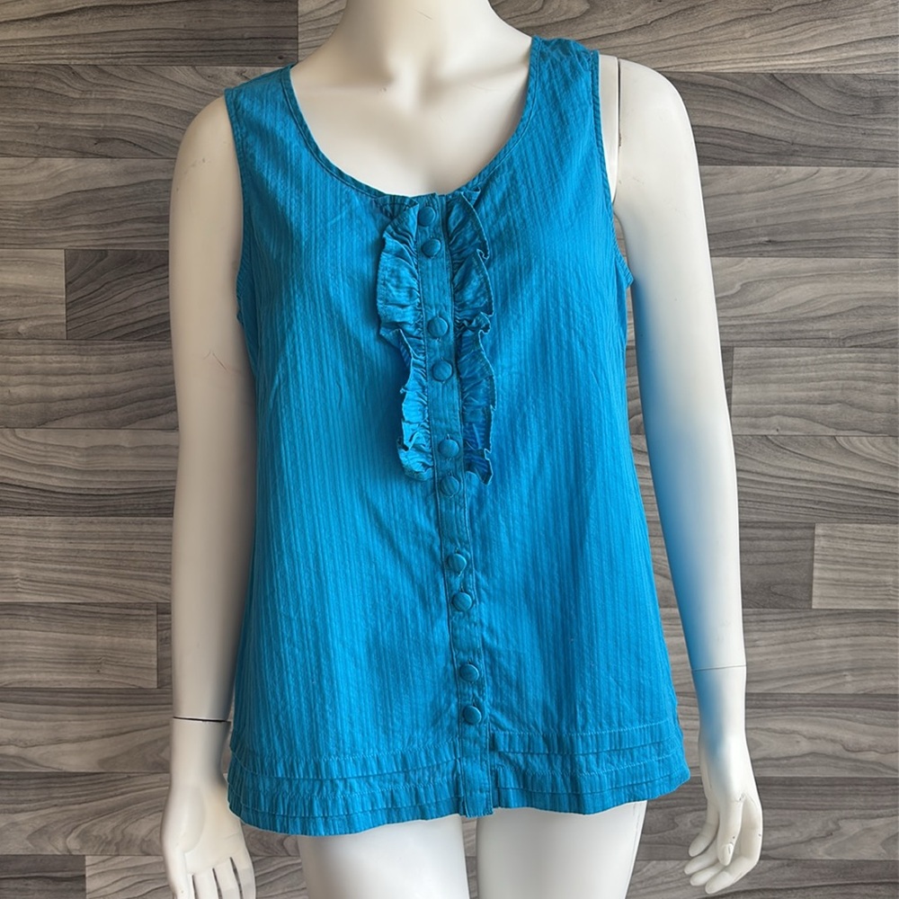 St. John's Bay Blue Ruffled Sleeveless Blouse 100 % cotton